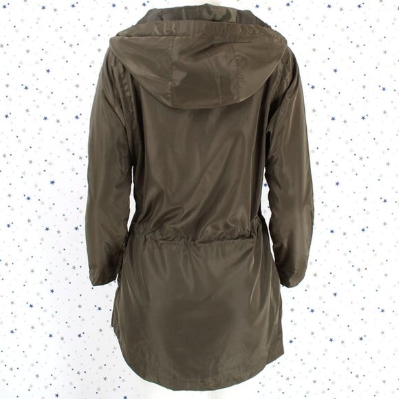 Hooded Zip Up Windbreaker Utility Jacket Olive - Picture 6 of 8